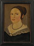 PriorHamlin School 19th Century Portrait of a Young Woman Wearing a Beaded Jet Necklace and a Black Dress