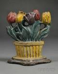Polychrome Painted Cast Iron Pot of Tulips Doorstop
