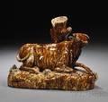 Flint Enamel Glazed Pottery Recumbent Cow Spill Vase
