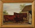 British School 19th Century Barnyard Scene with a Gentleman Farmer and Cattle