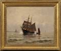 Marshall Johnson American 18501921 Ship Heading into Harbor