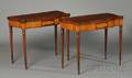 Pair of Federal Carved Turned and Birdseye Maple Inlaid Mahogany Card Tables