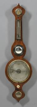 Paintdecorated Walnut Veneer Wheel Barometer