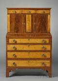 Federal Mahogany and Wavy Birch Inlaid Desk Bookcase