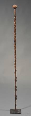 Folk Carved Wood Staff with Snakes