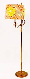 Contemporary Brass Colored Floor Lamp wFloral Shade