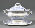 Light Blue Transferdecorated W PENNS TREATY Small Covered Tureen and Underdish