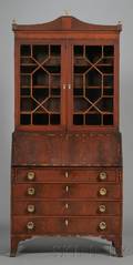 Federal Mahogany and Mahogany Veneer Inlaid and Glazed DeskBookcase