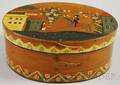 Polychromepainted Shaker Oval Finger Lapsided Wooden Box with Cover