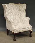 Chippendalestyle Upholstered Carved Mahogany Wing Chair