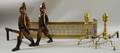 Brass Fireplace Fender a Pair of Brass Ringturned Andirons and a Pair of Painted Howes Cast Iron Hessian Soldier Figural Andirons