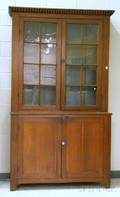 Country Glazed Walnut Stepback Cupboard