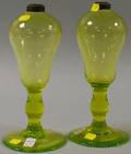Pair of Blown Vaseline Glass Oil Lamps