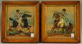 Pair of Framed Decoupage Works on Paper Depicting Dueling Men on Horseback