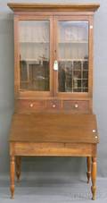 Country Late Classical Glazed Walnut and Birch Plantation DeskBookcase
