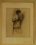 Early 20th Century American School Charcoal Portrait of a Young Female Tennis Player