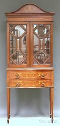 Edwardian Glazed Inlaid Mahogany Swellfront Book Cabinet