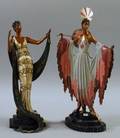 Two Art Decostyle Painted Cast Bronze Figural Sculptures