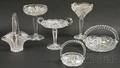 Three Colorless Cut Glass Baskets and Three Compotes
