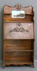 Late Victorian Larkintype Carved Oak and Mirrored Fallfront Writing Desk