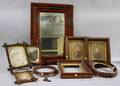 Eight Assorted Victorian Walnut Frames and a Mahogany Veneer Ogee Mirror