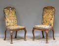 Pair of Queen Anne Carved Walnut and Petit Point Upholstered Side Chairs
