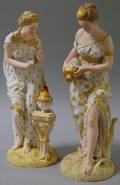 Pair of Continental Painted Bisque Classical Maidens Figural Groups