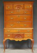Queen Annestyle Carved Pine Flattop Highboy