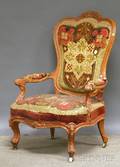 Victorian Needlepointupholstered Carved Wood Parlor Armchair