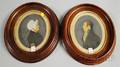 Pair of Oval Walnutframed Late 19th Century American School Watercolor and Gouache Portraits of a Gentleman and a Woman