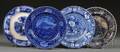 Four Blue Transferdecorated Staffordshire Pottery Dinner Plates