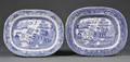 Two Blue and White Blue Willow Pattern Staffordshire Pottery Platters