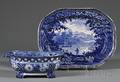 Scenic Blue Transferdecorated Staffordshire Platter and Reticulated Footed Bowl