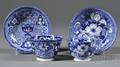 Two Blue Transferdecorated Staffordshire Pottery Tea Bowls and Saucers