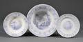 Three Historical Light Blue Transferdecorated Staffordshire Pottery Items