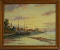 William F Paskell also known as T Bailey American 18661951 Coastal Village with Moored Boats