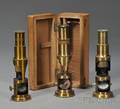 Three Lacquered Brass Student Microscopes