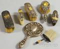 Six Sterling Silvermounted Brushes and a Hand Mirror