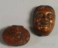 Japanese Copper Maskform Match Safe and a Giltmetal and Agate Snuff Box