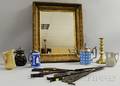 Victorian Giltgesso Framed Mirror a Set of Four Painted Iron Curtain Rods a Brass Candlestick Four Ceramic Jugs and a Coffeepot