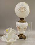 Late Victorian Painted Cherub Mask Molded Opaque Glass and Brass GonewiththeWind Table Lamp and a Victorianstyle Opalescent Mold