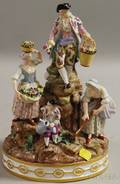 Meissenstyle Handpainted Porcelain Gardeners Figural Group