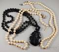 Two Cultured Pearl Necklaces and a Black Onyx Bead Necklace