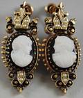 Pair of 14kt Gold Carved Hardstone Cameo Earpendants