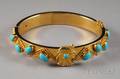 14kt Gold Gilt Silver and Turquoise Art Nouveaustyle Bangle