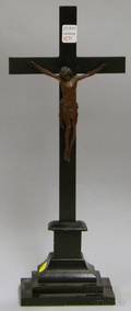 Continental Carved Boxwood Christ on Ebonized Wood Crucifix