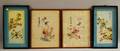 Two Modern Chinese Framed Silk Embroidered Panels and a Pair of Framed Chinese Painted Shell Carved Figural Panels