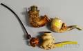 Four Carved Meerschaum Tobacco and Cheroot Pipes