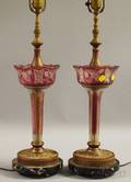 Pair of Bohemian Gilt Pale Amethyst Flash and Colorless Cut Glass GarnitureTable Lamps
