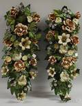 Pair of Polychrome Painted Tin Floral Group Hanging Ornaments